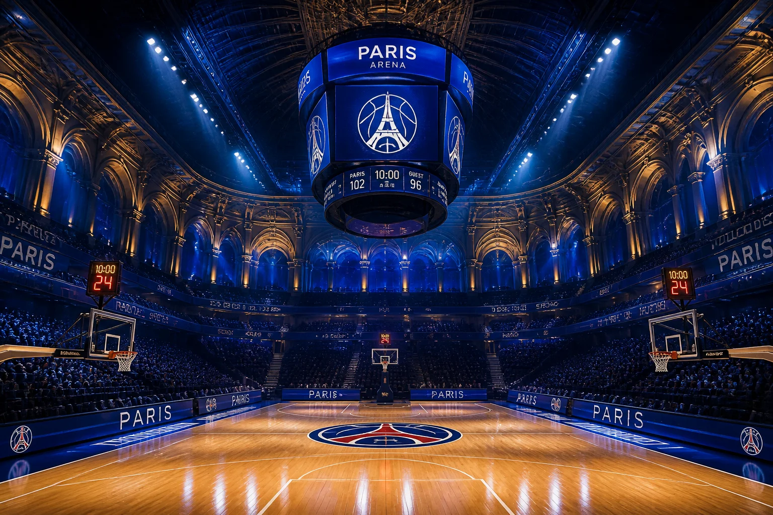 Arène sportive illuminée pour la compétition parisienne 2027